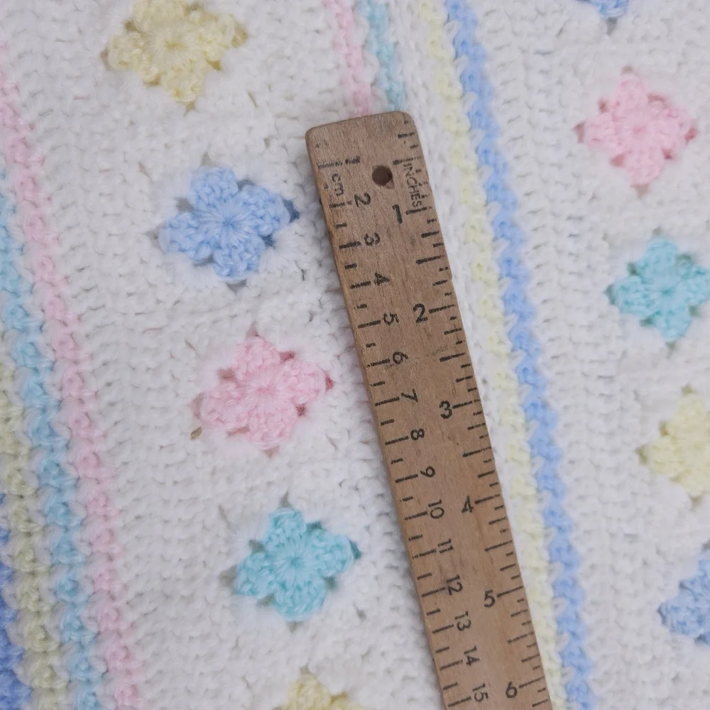 Handmade White And Pastel Pink Blue Yellow 30x33 Inch Crib Baby Blanket